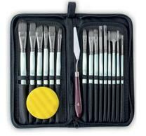 Без бренда «Коробка 50 шт.: Набор кистей для рисования в чехле, премиум набор (15 нейлоновых кистей, 1 мастихин) белые» в Махачкала
