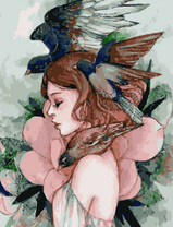 Без бренда «Девушка с большим цветком и птицы» в Махачкала в интернет-магазине  Без бренда «Девушка с большим цветком и птицы» в Махачкала