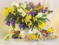 Без бренда «Букет из мимозы и колокольчиков в вазе» в Махачкала в интернет-магазине  Без бренда «Букет из мимозы и колокольчиков в вазе» в Махачкала