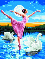 Танец балерины на озере среди лебедей