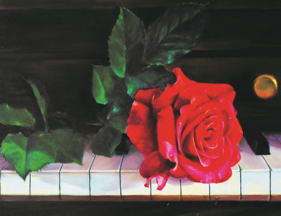 Алмазная мозаика 40x50 Красная роза на фортепиано