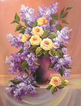 Букет сирени с чайными розами