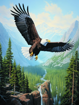 Белоголовый орлан над горным водопадом