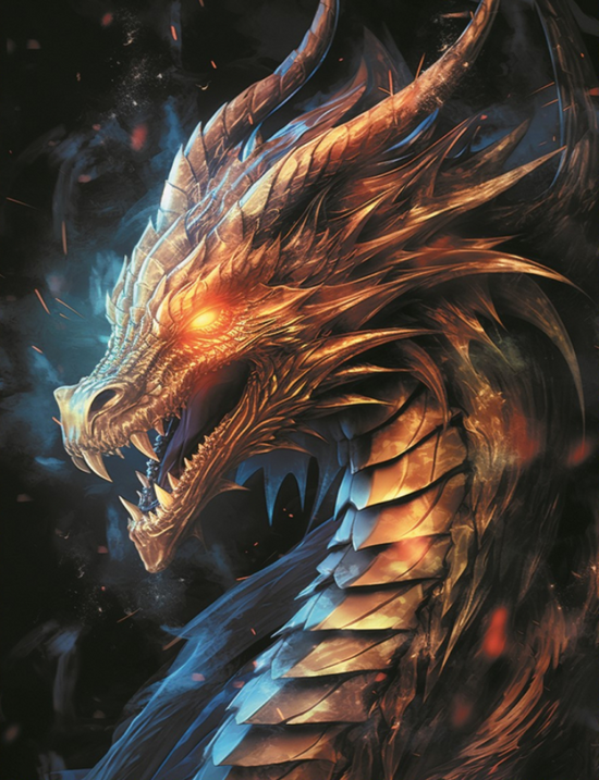Алмазная мозаика 40x50 Медный дракон с горящими глазами
