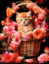 Без бренда «Рыжий котенок в корзине с цветами» в Махачкала в интернет-магазине  Без бренда «Рыжий котенок в корзине с цветами» в Махачкала