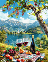 Без бренда «Винный натюрморт с бокалами, бутылкой вина, фруктами и ягодами» в Махачкала