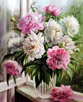 Без бренда «Пионы в прозрачной вазе у окна» в Махачкала